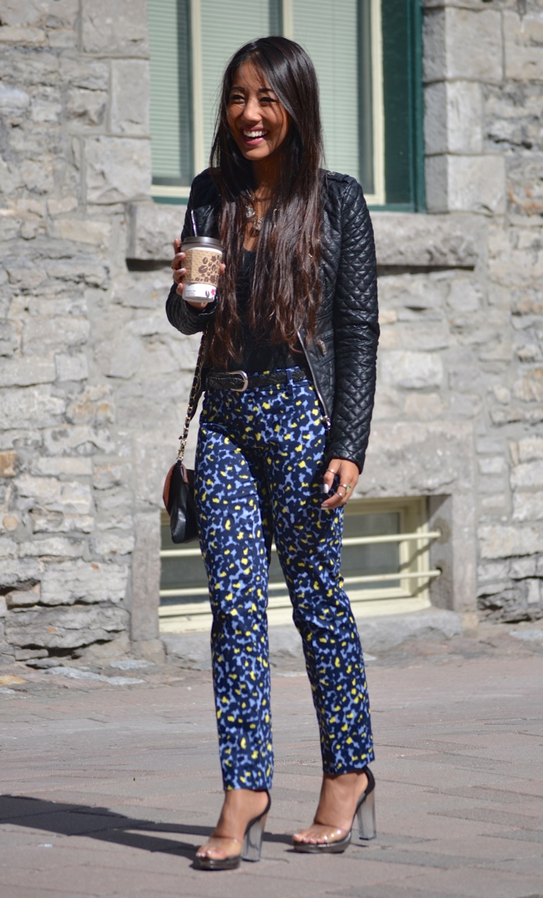 ottawa fashion, pretty asian girl, girl smiling, street style, le chateau jacket, clear heels