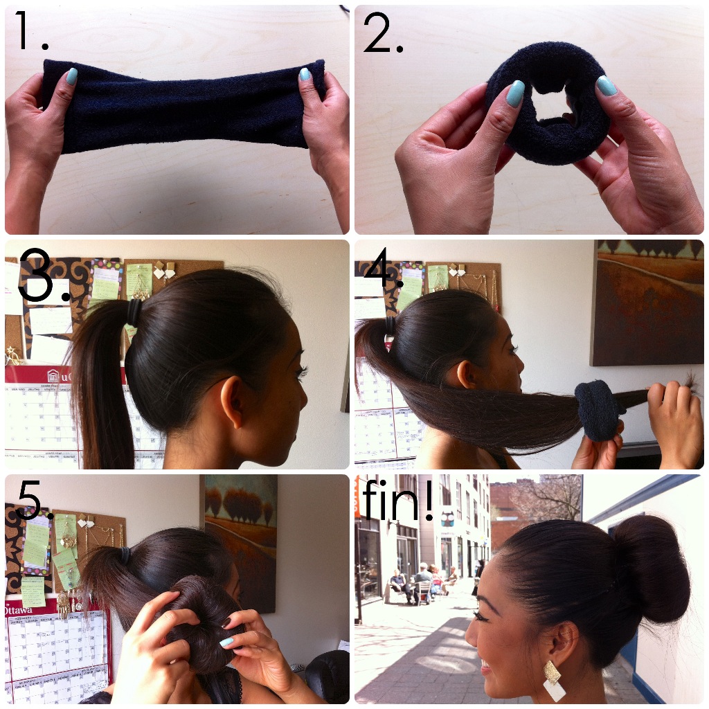 easy sock bun guide, fast sock bun tutorial, sock bun diagram, sock bun for long hair, fashion hairstyles, classy up do