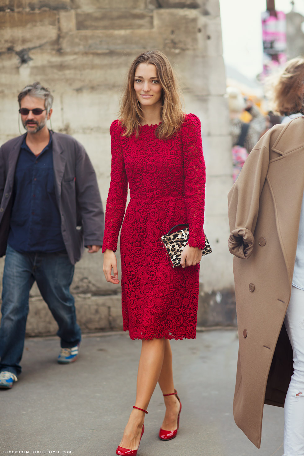 red lace dress, lace dress street style, red dress street style, red heels, classy red dress, long sleeve dress, summer street style