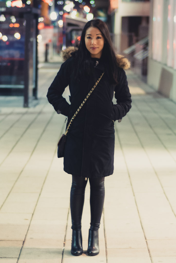 tna black jacket, ottawa fashion, nikon j1, bokeh, pretty asian girl, asian female model, mirrorless camera, le chateau booties